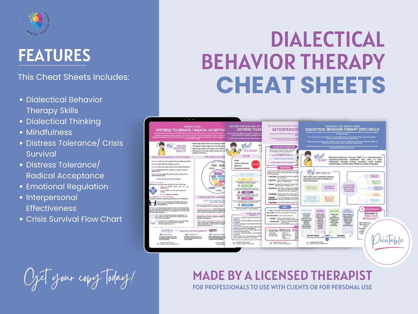 dbt cheat sheets dialectical behavior therapy reference guide