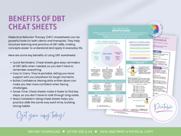 dbt cheat sheets dialectical behavior therapy reference guide