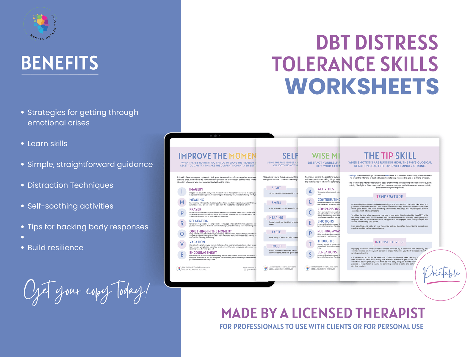 dbt distress tolerance handouts crisis survival skills