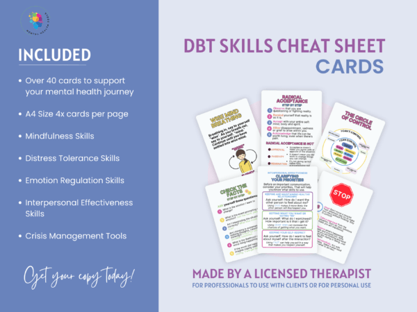 easy to understand dbt tools for emotional regulation, distress tolerance, and mindfulness cards