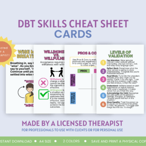 easy to understand dbt tools for emotional regulation, distress tolerance, and mindfulness cards