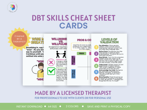 easy to understand dbt tools for emotional regulation, distress tolerance, and mindfulness cards