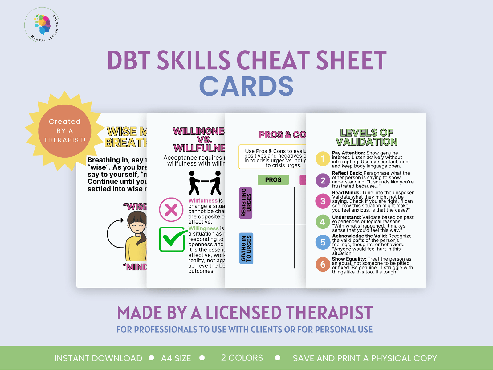 easy to understand dbt tools for emotional regulation, distress tolerance, and mindfulness cards