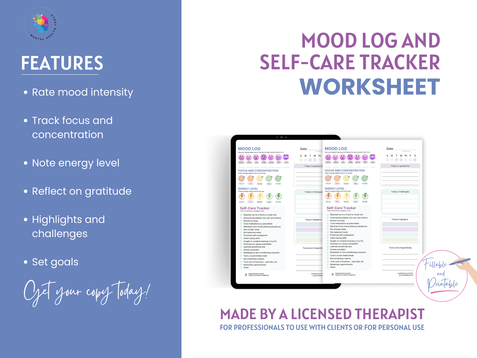 mood log and self care tracker