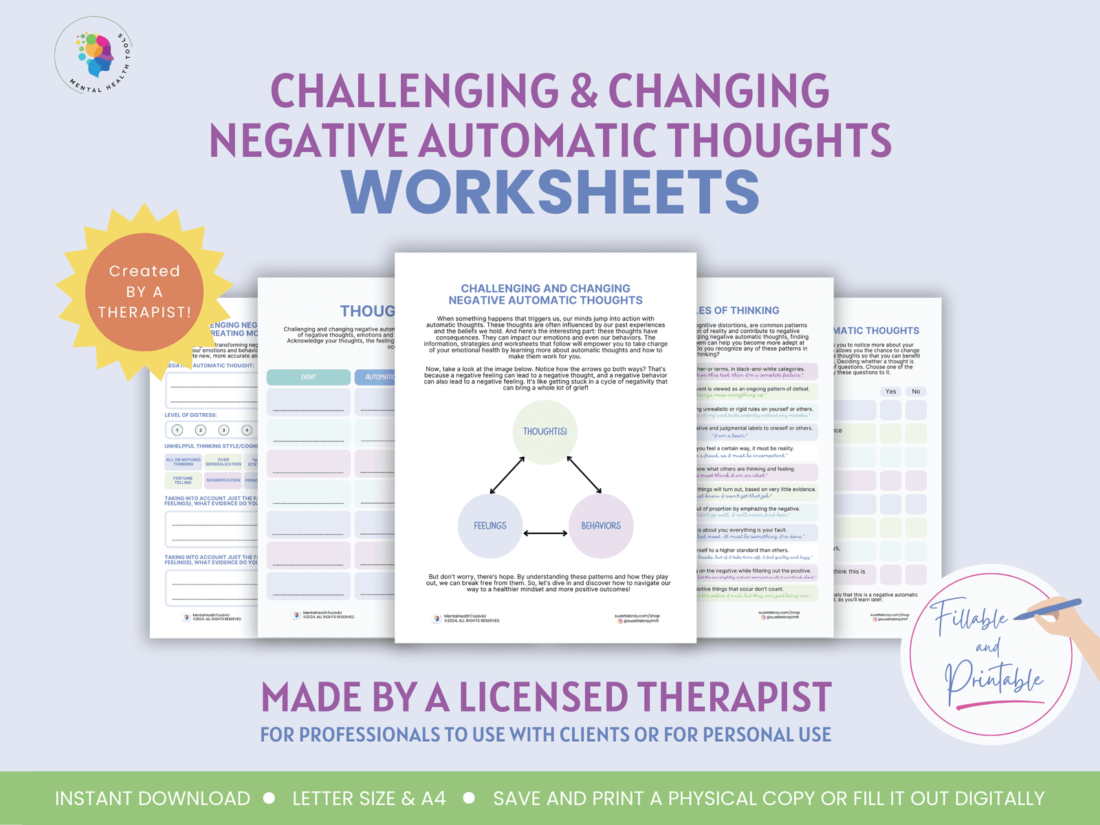 challenging and changing negative automatic thoughts worksheet